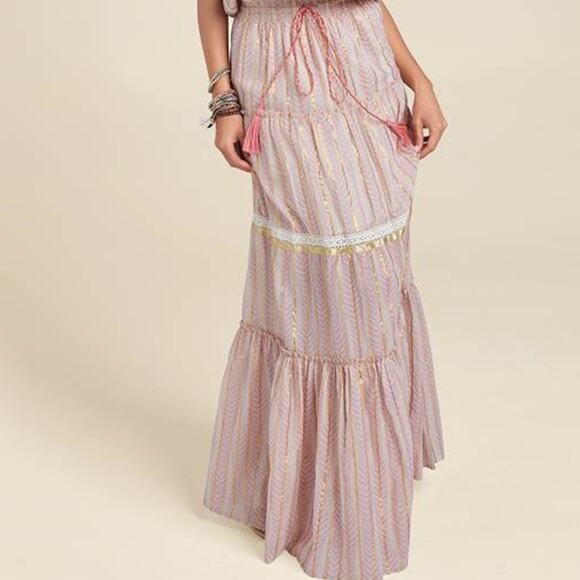 Venus Maxi Dress Multicolor Metallic Striped Embroidered Strapless Size L NWOT - Picture 6 of 10